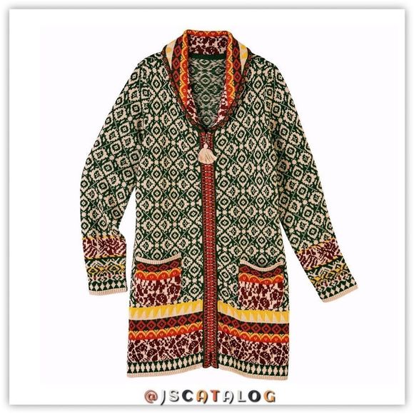 Thick Knit Jacquard Zippered Coatigan in Black - Picture 2 of 7